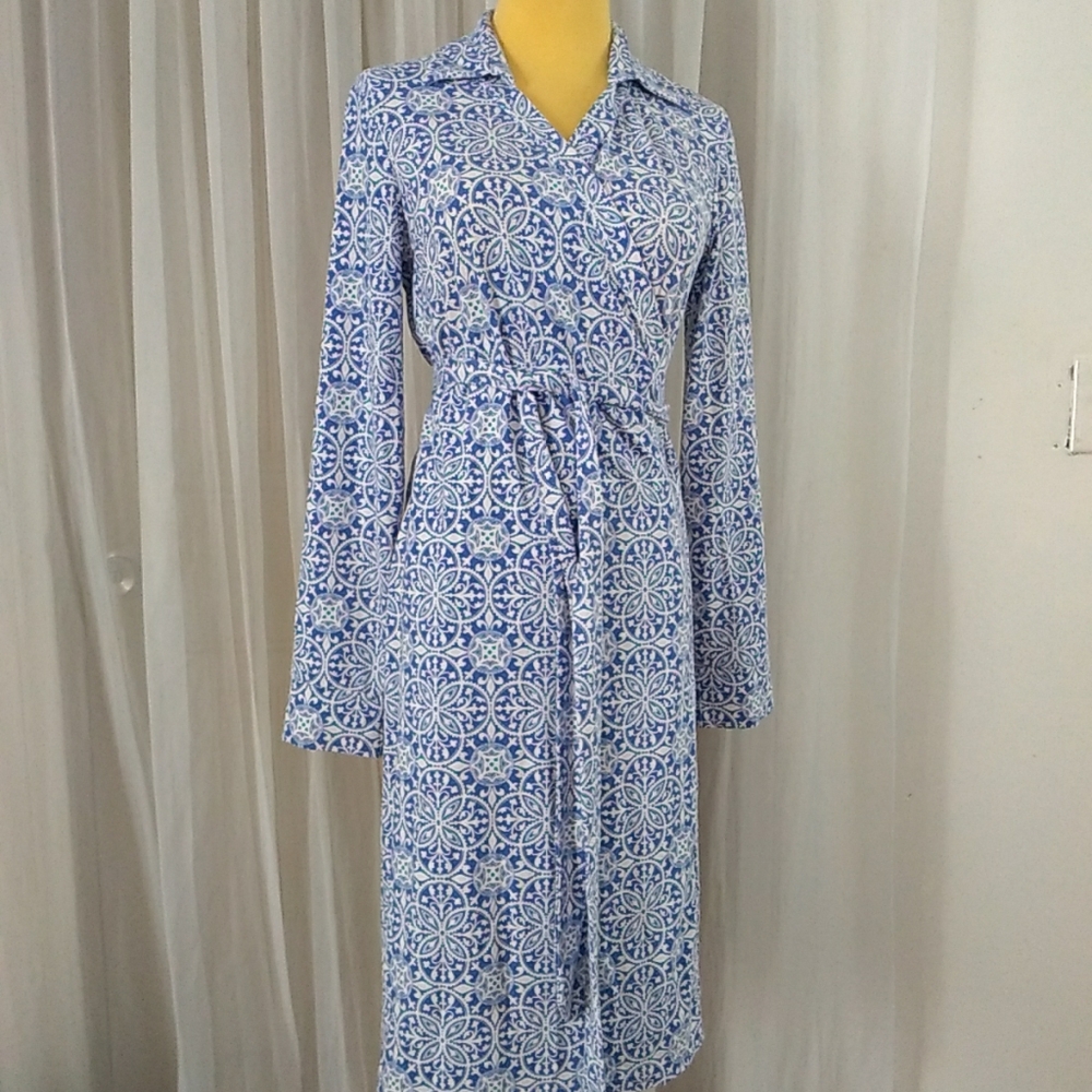 Pendleton Blue White Patterned Wrap Dress Size Mp - image 4
